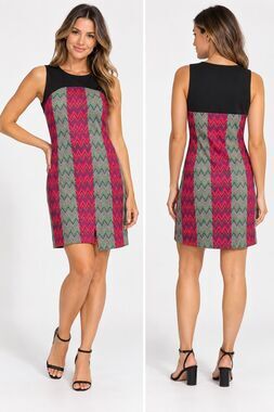 NWT Tracy Negoshian Joan Zig Zag Chevron Shift Dress Multicolor M